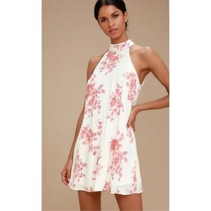 Blush Pink and White Floral Print Swing Dress
